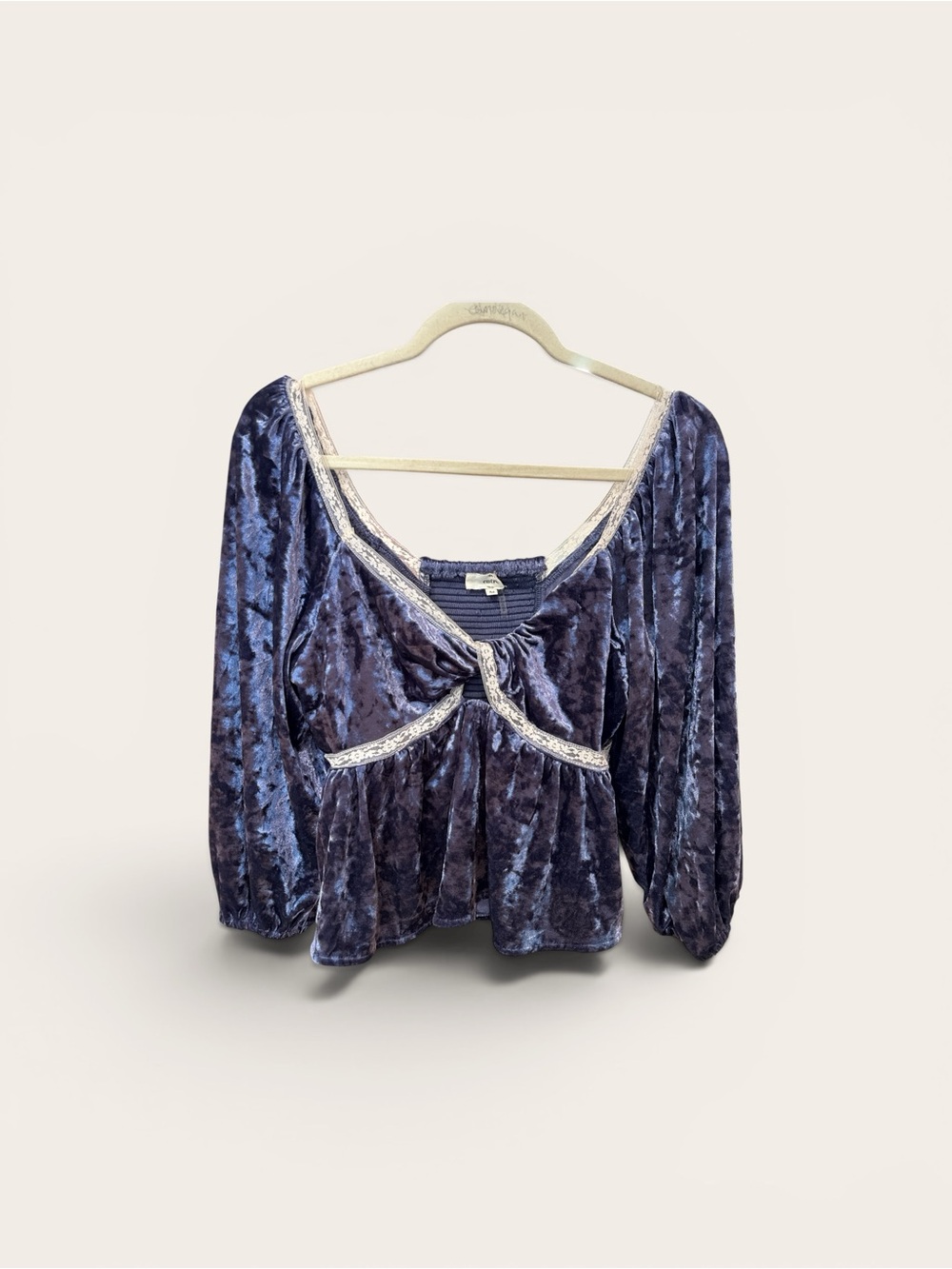 Free People Crushed Velvet Tie-Front Top in Navy Blue